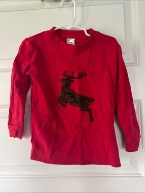 BeeHave Red Long Sleeve Tee with Brown Reindeer Applique